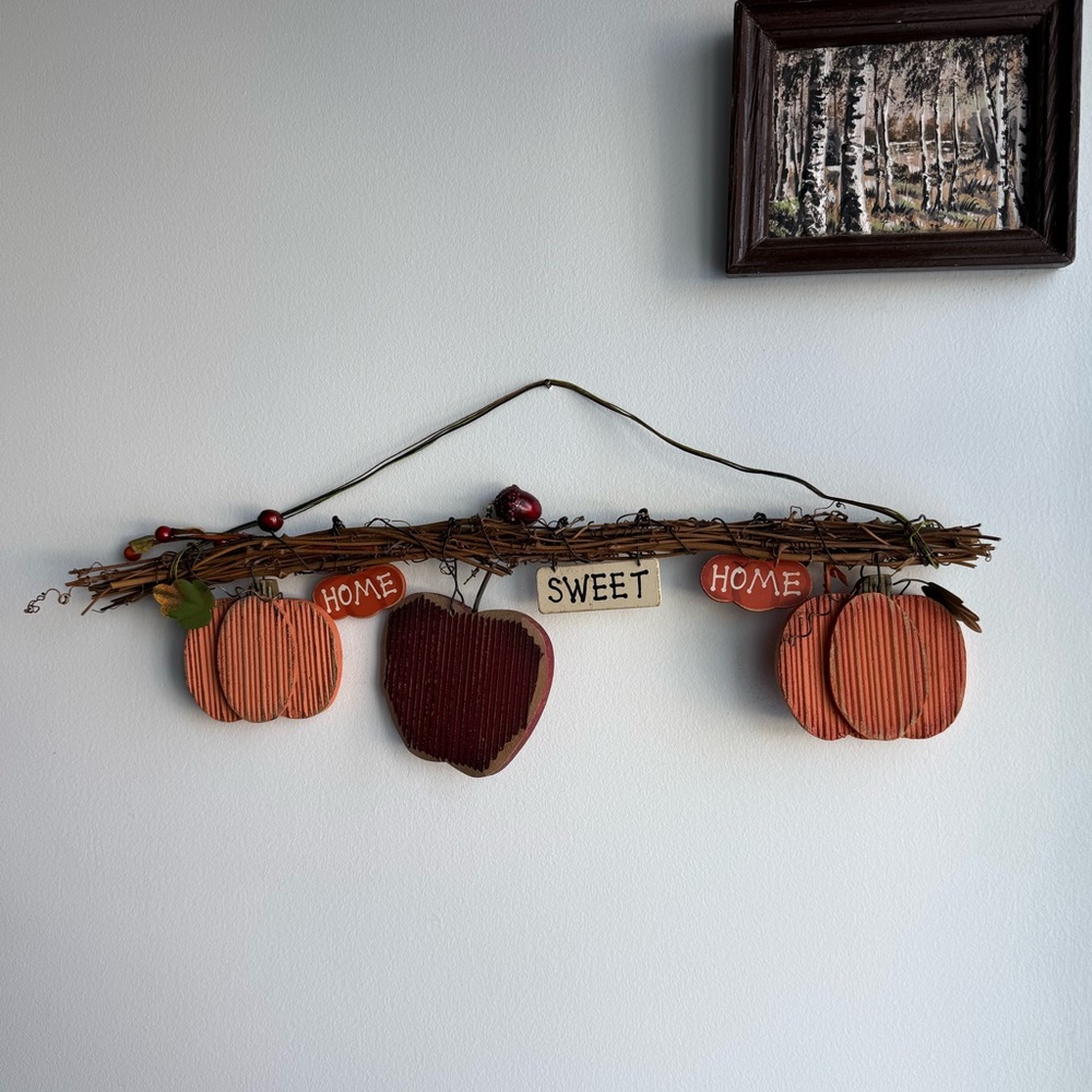 Autumn Fall Time Vintage 90s Door Hanging Decor Home Sweet Home 19" Pumpkins